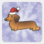 Kerstmis Dachshund (longhaar) Vierkante Sticker (Voorkant)