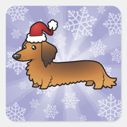 Kerstmis Dachshund (longhaar) Vierkante Sticker (Voorkant)