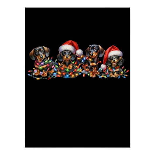 Kerstmis Dachshund Puppies Perfect Poster (Voorkant)