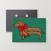 Kerstmis Dachshund Puppy Knop Button (Voorkant / Achterkant)