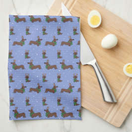 Kerstmis Dachshund Rendier Chetterend Patroon Theedoek