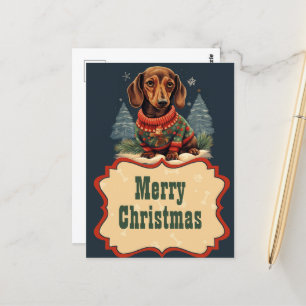 Kerstmis Dachshund Schilderen Briefkaart