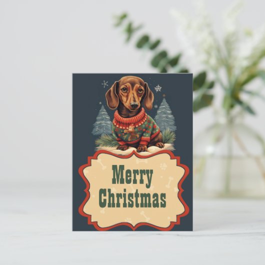 Kerstmis Dachshund Schilderen Briefkaart (Staand voorkant)