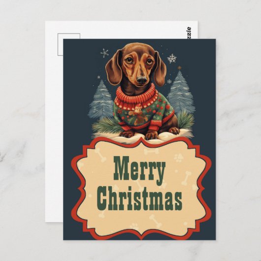 Kerstmis Dachshund Schilderen Briefkaart (Voorkant / Achterkant)