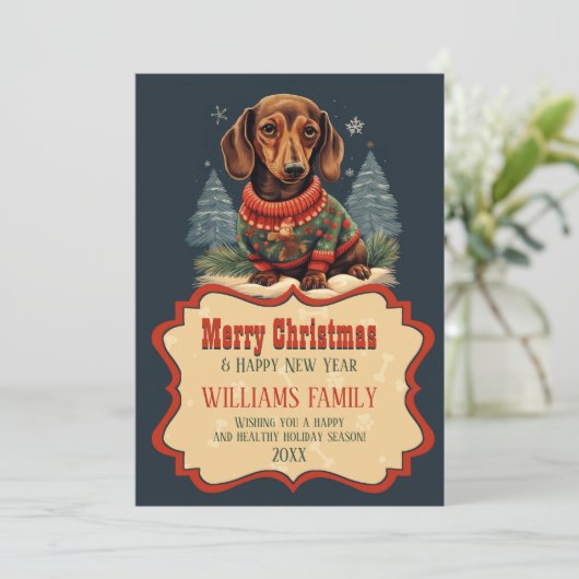 Kerstmis Dachshund Schilderen Kaart (Staand voorkant)