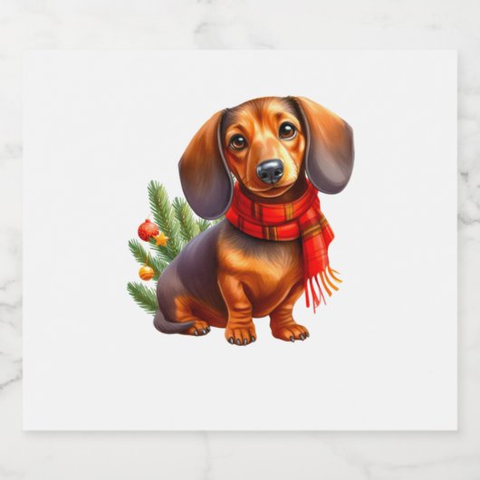 Kerstmis Dachshund Schilderen - Vakantie Doxie Sparkling Wijnetiket (Enkel label)