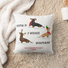 Kerstmis Dachshund Wandelen in een Wiener Wonderla Kussen