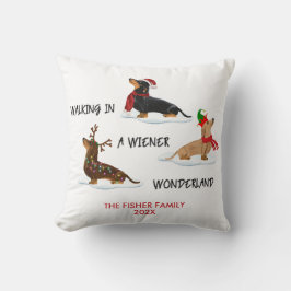 Kerstmis Dachshund Wandelen in een Wiener Wonderla Kussen