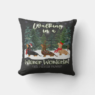 Kerstmis Dachshund Wandelen in een Wiener Wonderla Kussen