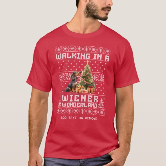 Kerstmis Dachshund Wandelen in een Wiener Wonderla T-shirt (Voorkant)