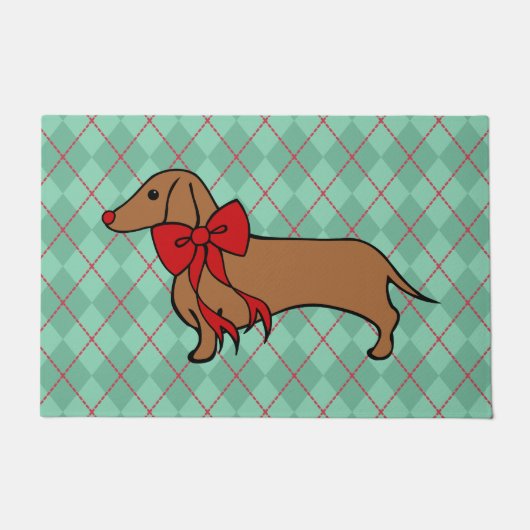 Kerstmis Dachshund Welkom Deurmat Vloerkleed (Voorkant)