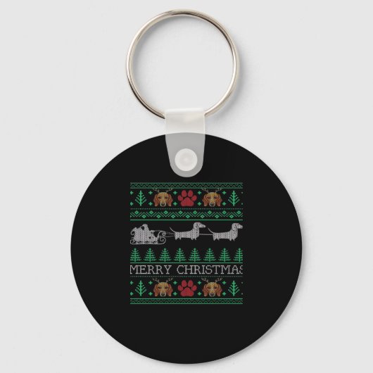 Kerstmis Dachshund Wiener Dog Dachshund Ugly Chri Sleutelhanger (Voorkant)