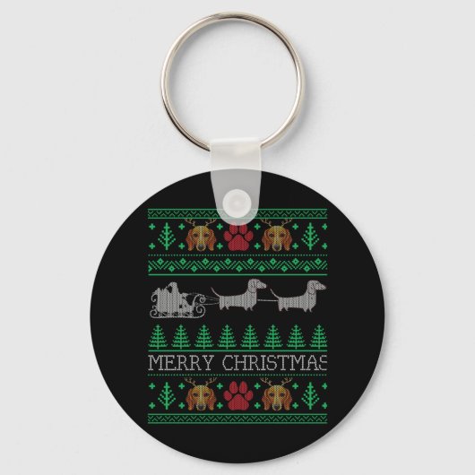 Kerstmis Dachshund Wiener Dog Sleutelhanger (Voorkant)