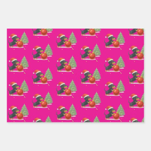 Kerstmis Dachshunds Inpakpapier Set van 3 (Voorkant)