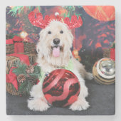 Kerstmis - Daisy - Goldendoodle Stenen Onderzetter (Voorkant)