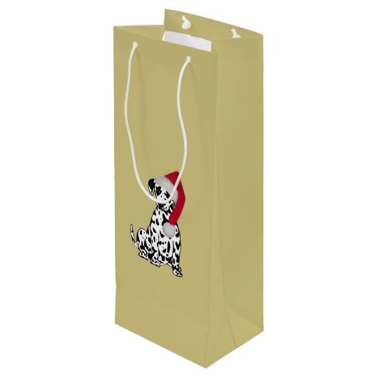 Kerstmis Dalmatian Gold Wijn Cadeautas (Achterkant Gekanteld)