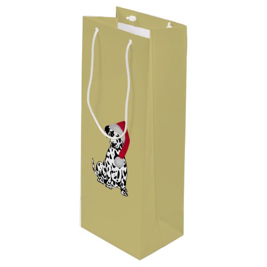 Kerstmis Dalmatian Gold Wijn Cadeautas (Voorkant Gekanteld)