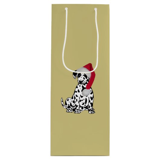 Kerstmis Dalmatian Gold Wijn Cadeautas (Voorkant)