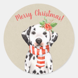 Kerstmis Dalmatiër Hond Land Feestdag Aangepaste Ronde Sticker