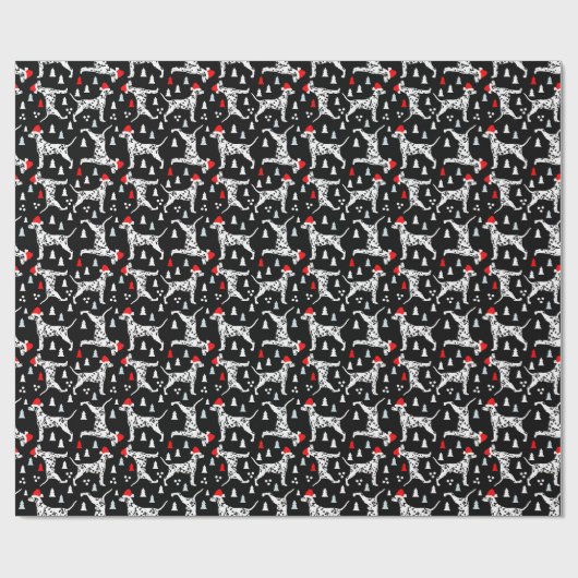Kerstmis Dalmatiërs in Santa Hats Black Vakantie Cadeaupapier (Vlak)
