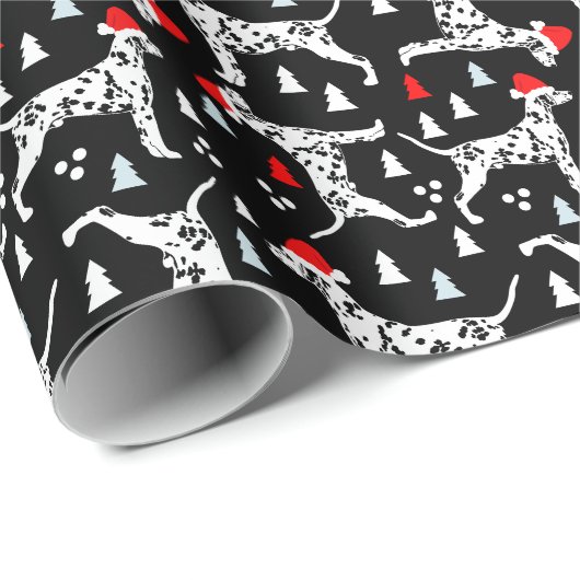 Kerstmis Dalmatiërs in Santa Hats Black Vakantie Cadeaupapier (Rol Hoek)