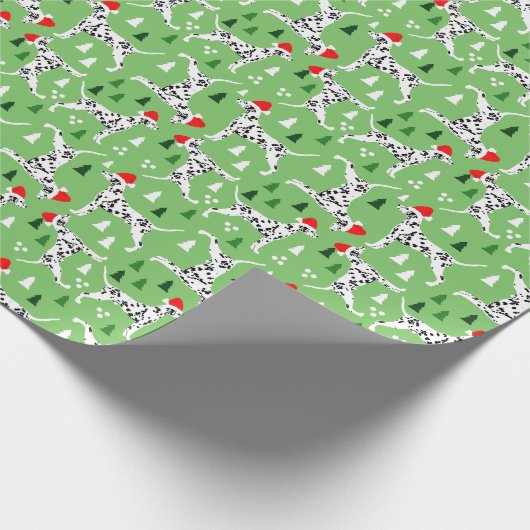 Kerstmis Dalmatiërs in Santa Hats Groene Vakantie Cadeaupapier (Hoek)