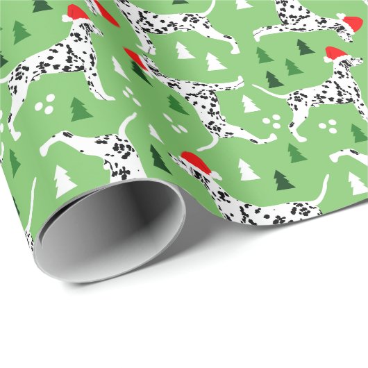 Kerstmis Dalmatiërs in Santa Hats Groene Vakantie Cadeaupapier (Rol Hoek)