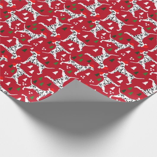 Kerstmis Dalmatiërs in Santa Hats Rode Vakantie Cadeaupapier (Hoek)