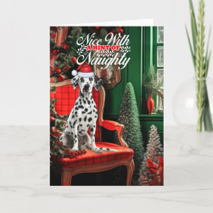 Kerstmis Dalmatische Hond Ondeugend of Nice Feestdagen Kaart