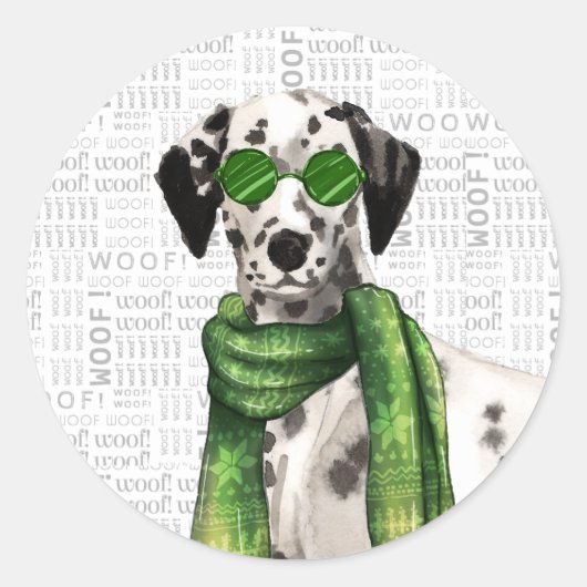 Kerstmis Dalmatische Hond Waterverf Santa Ronde Sticker (Voorkant)