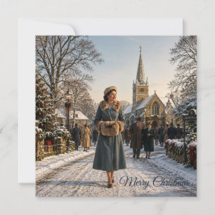 Kerstmis Dame Engels Dorp jaren 50 Feestdagenkaart