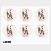 Kerstmis Damesfiguur met Kat Persoonlijk Ronde Sticker (Vel)