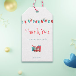 Kerstmis Dank u label in blauwgroen en rood Cadeaulabel