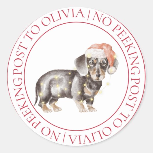 Kerstmis Daschund Hond Kinder Geen gluren Ronde Sticker (Voorkant)