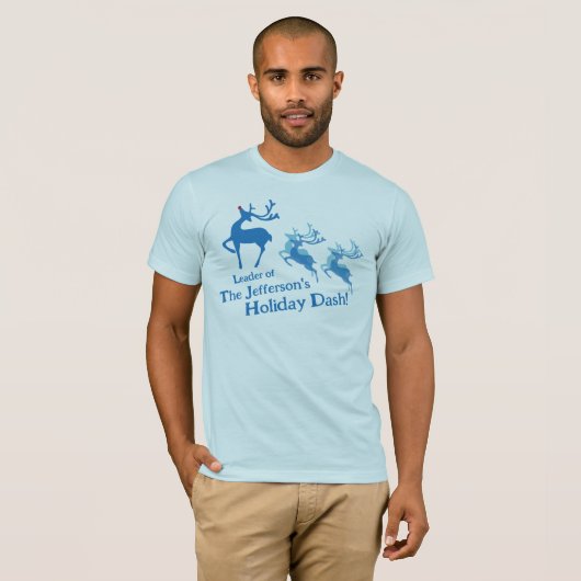 Kerstmis Dashing rendier leider blauw rood douane T-shirt (Voorkant volledig)
