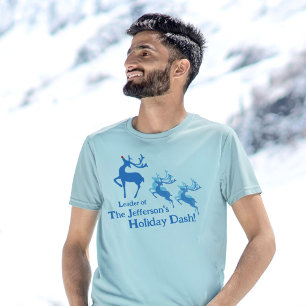 Kerstmis Dashing rendier leider blauw rood douane T-shirt