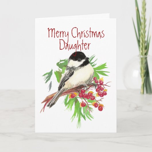 Kerstmis, Daughter-Chickadee Bird, Natuur, Garden Feestdagen Kaart (Voorkant)