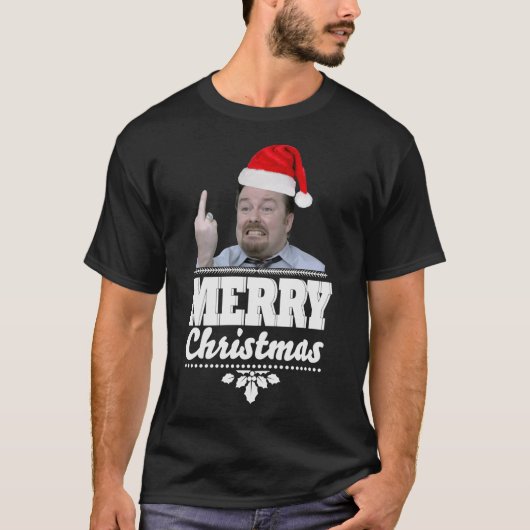 Kerstmis David Brent Ricky Gervais Funny &x27;on T-shirt (Voorkant)