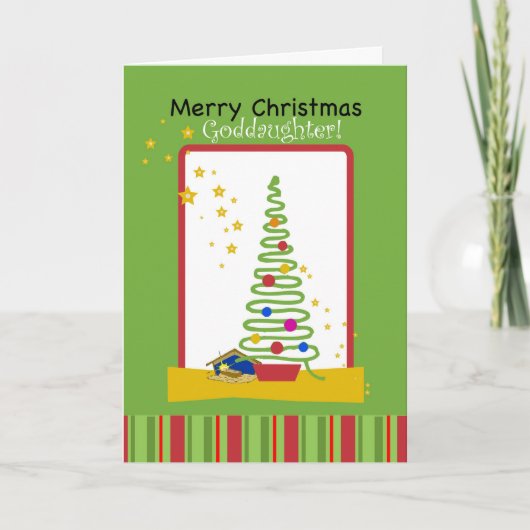 Kerstmis, de Boom en de Crèche van de peetdochter Feestdagen Kaart (Voorkant)