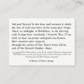 Kerstmis: de Heilige Kaart van Novena Prayer Visitekaartje (Achterkant)