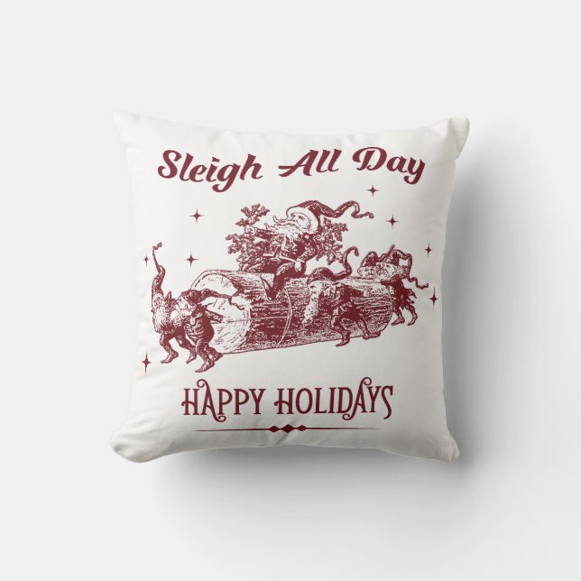 Kerstmis de hele dag Vintage Kussen (Voorkant)