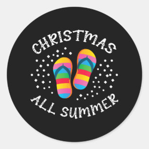 Kerstmis De hele zomer Santa Beach teenslippers Zo Ronde Sticker