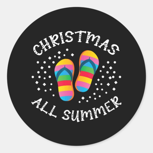 Kerstmis De hele zomer Santa Beach teenslippers Zo Ronde Sticker (Voorkant)