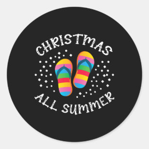 Kerstmis De hele zomer Santa Beach Teenslippers Zo Ronde Sticker