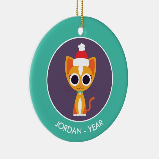 Kerstmis De kat Keramisch Ornament (Rechts)