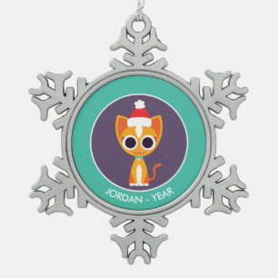 Kerstmis De kat Tin Sneeuwvlok Ornament