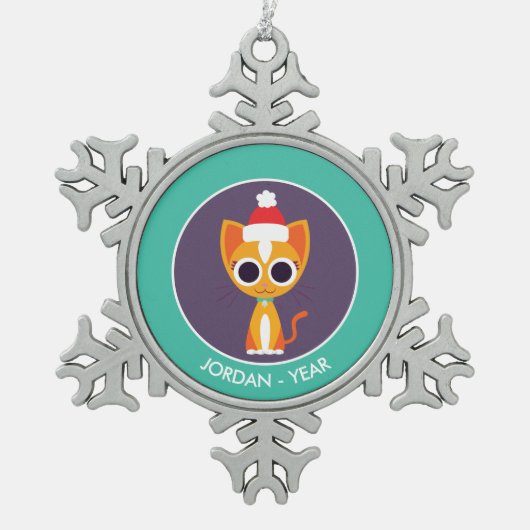 Kerstmis De kat Tin Sneeuwvlok Ornament (Voorkant)