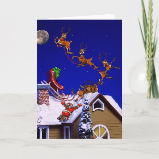 Kerstmis - De Kerstman crashte op het dak Feestdagen Kaart (Voorkant)