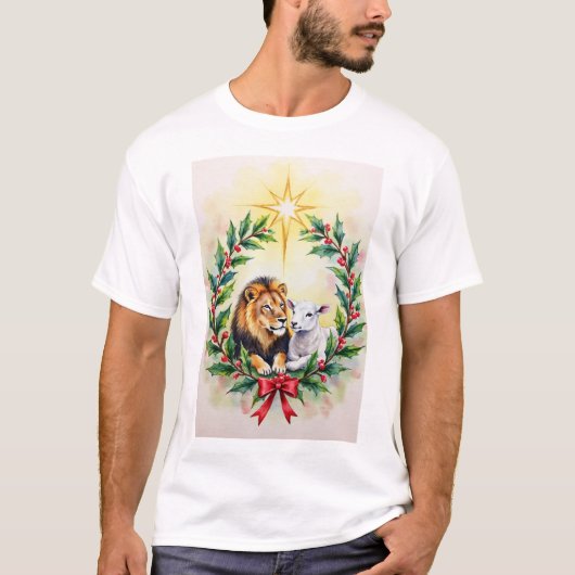 Kerstmis De Leeuw en het Lam met Sta T-shirt (Voorkant)