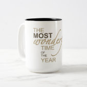 Kerstmis: "De mooiste tijd van het jaar" Tweekleurige Koffiemok (Voorkant links)